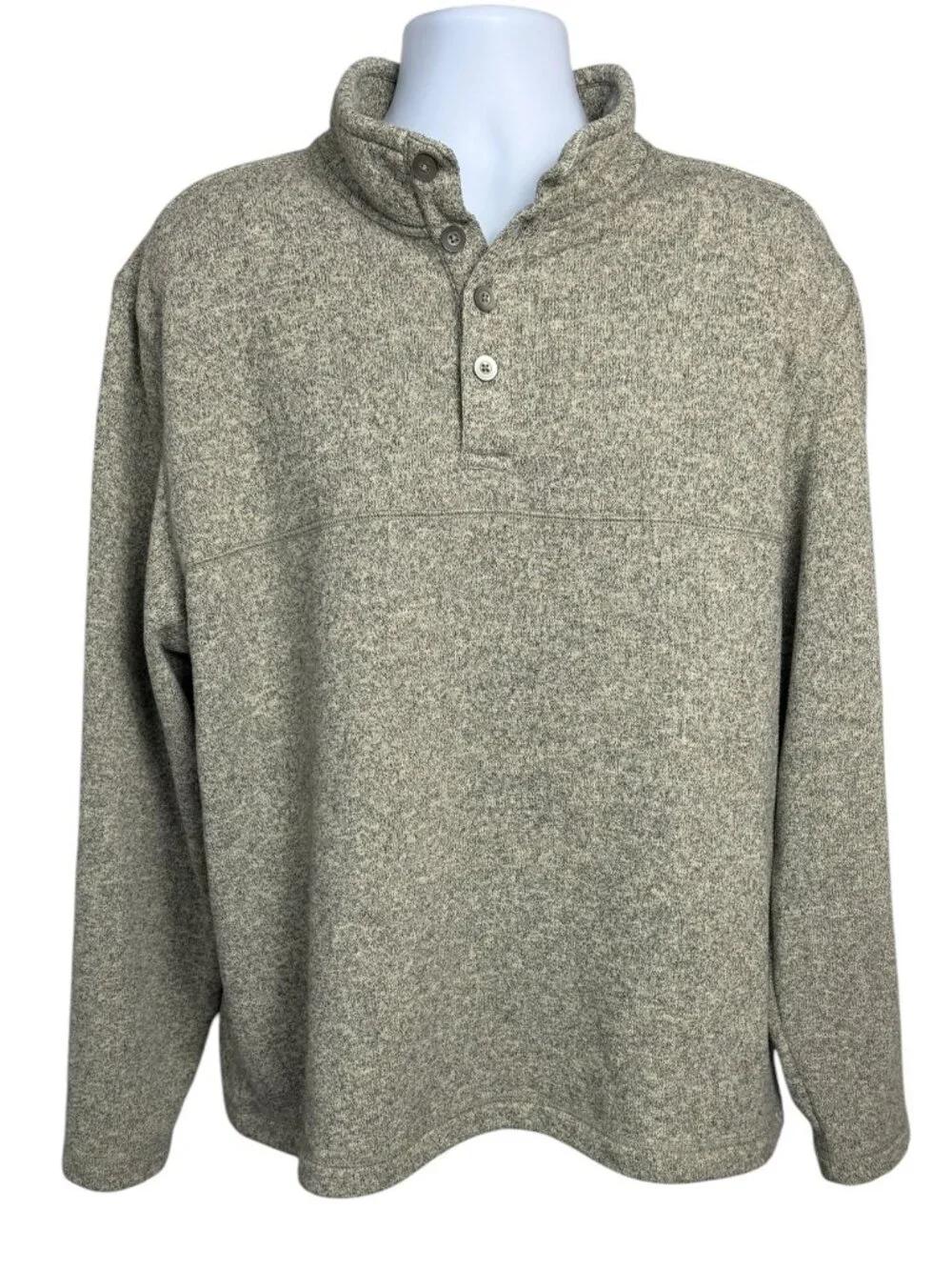 Van Heusen XXL Button Mock Neck Sweater Fleece Pullover Heather Gray Casual